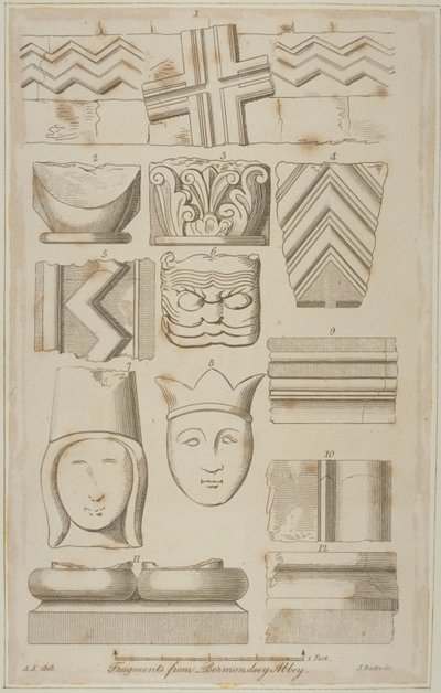 Fragmente von Steinschnitzereien aus der Abtei St. Saviour in Bermondsey von James Basire
